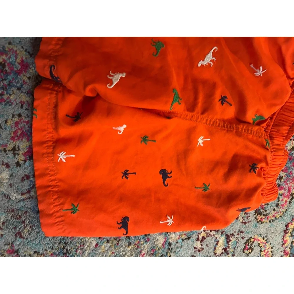 Hanna Andersson Swim Trunks Orange Dinosaur Palm Tree Embroidered Boys bin B‎